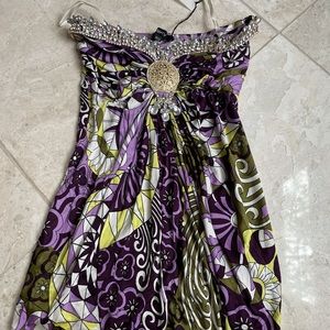 100% Silk with rhinestone XS SKY top